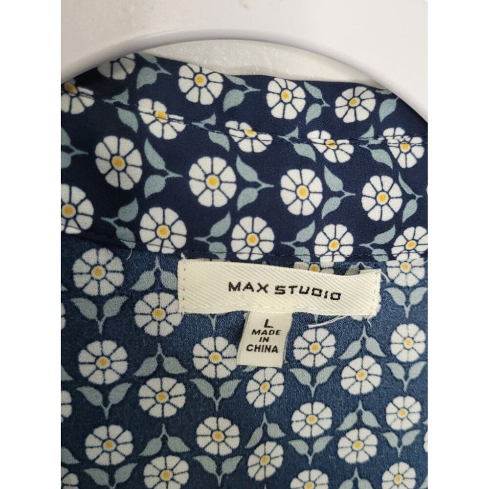 Max Studio navy blue white all over flower print button front long cute dress L - Picture 6 of 8